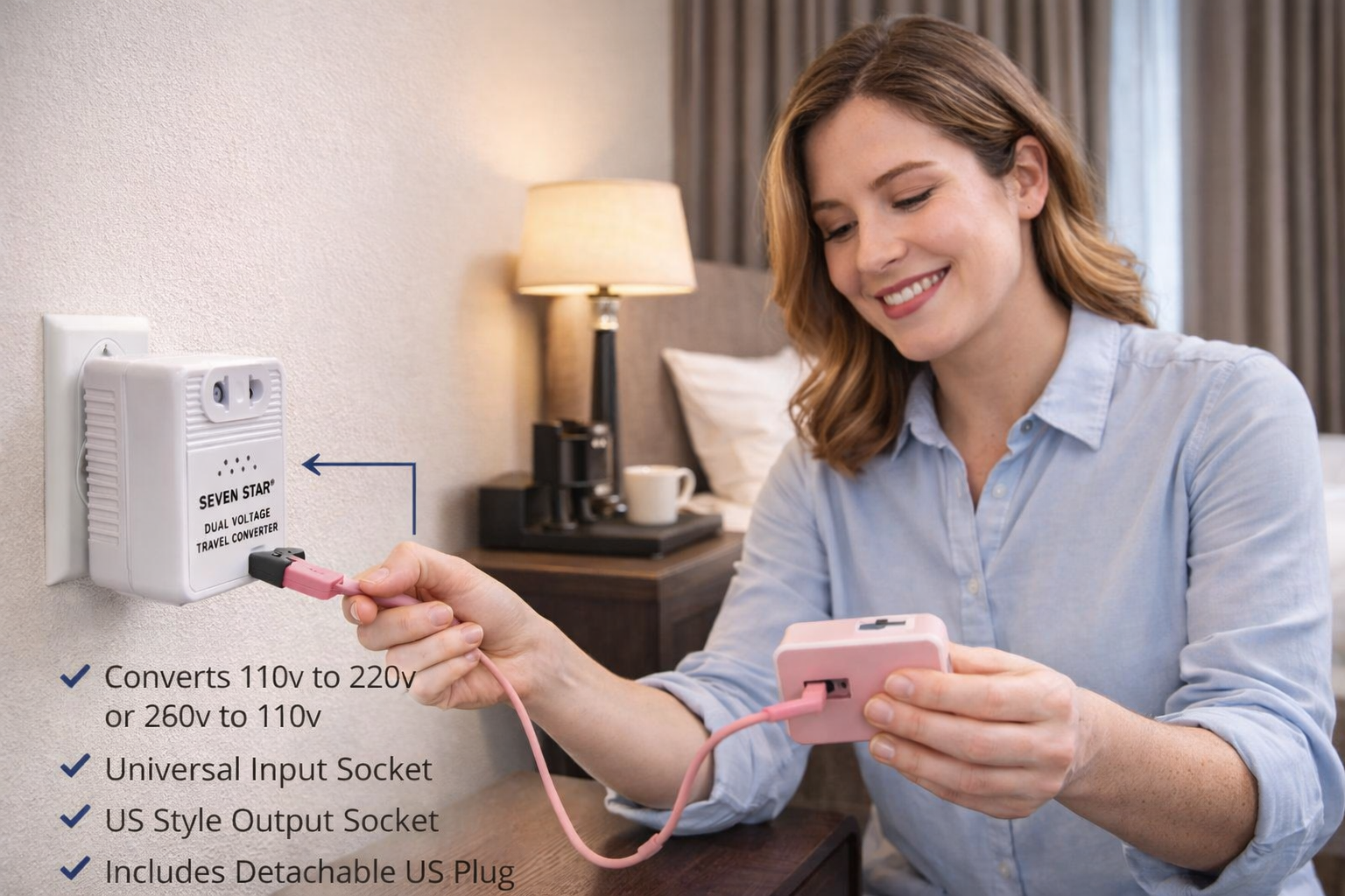 Seven Star Deluxe 50 Watt Step UP Travel Voltage Convertor, SS-214 110v to 220v