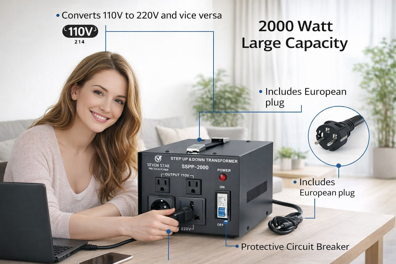 Sevenstar 2000W Step Up/Down Voltage Transformer - SSPP 2000