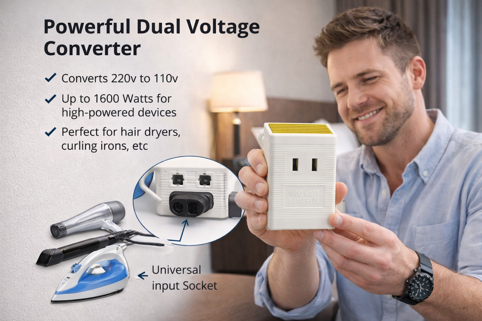 1600 Watts Travel, Voltage Converter, 220-240 Volts to 110-120 Volts