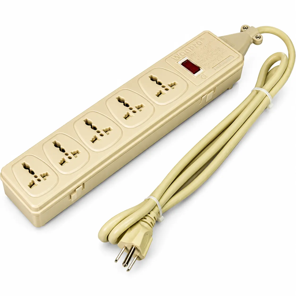 Wonpro Universal 5-Outlet Power Strip with Surge Protector – 2500W, 110V-250V, Type B Plug (USA Compatible)